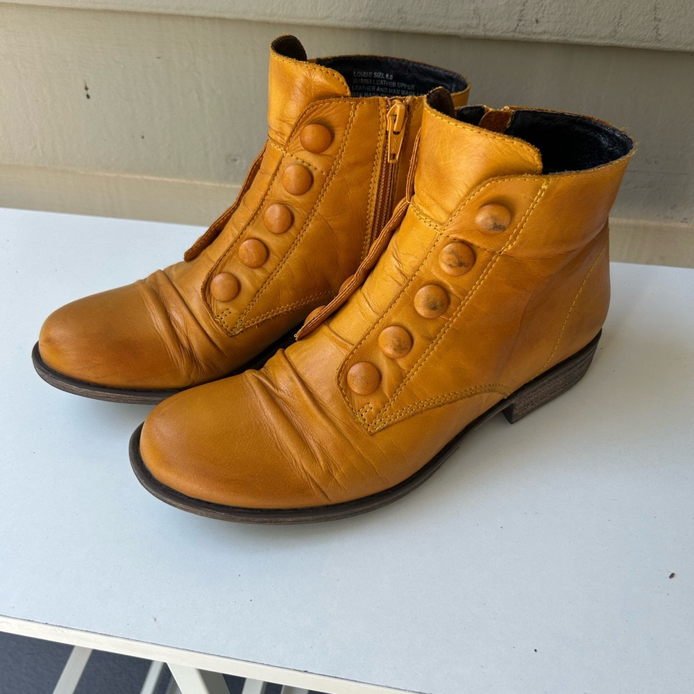 Miz Mooz Mustard Leather Ankle Boots